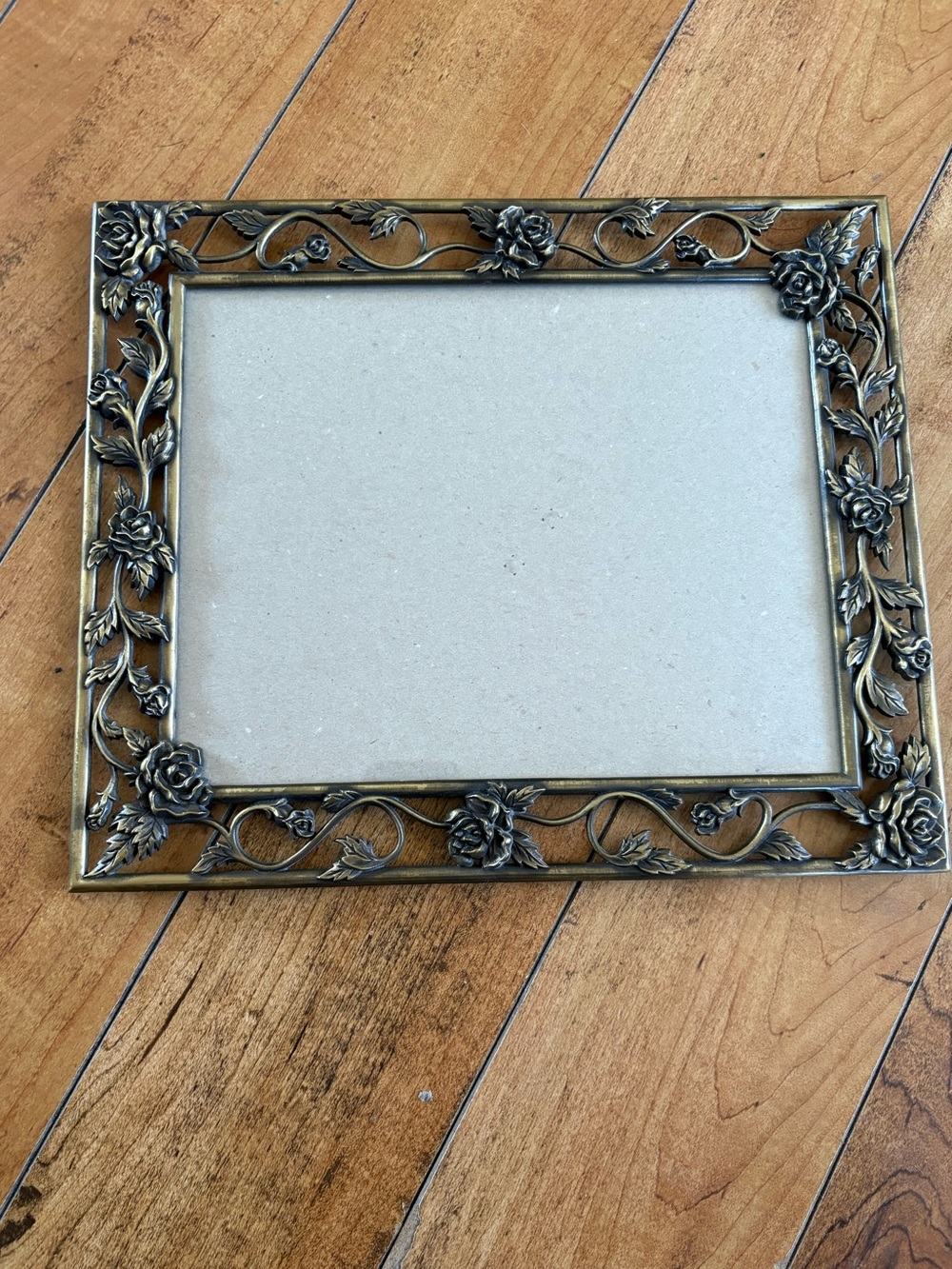Vintage Pewter Picture Frame Ornate Rose Silver Tone Openwork Filigree